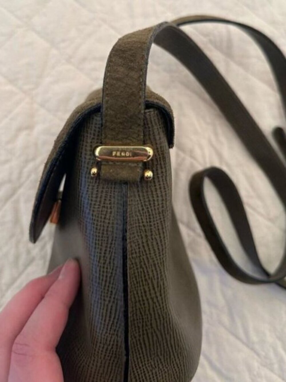 Fendi Green Leather and Suede Crossbody Bag - Picture 7 of 16